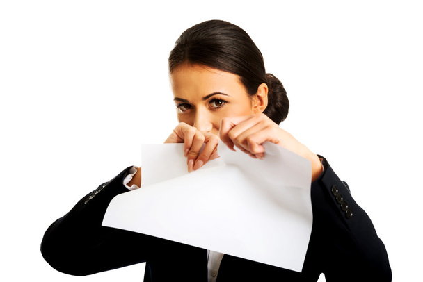Businesswoman tear her paper notes - Foto, Imagem