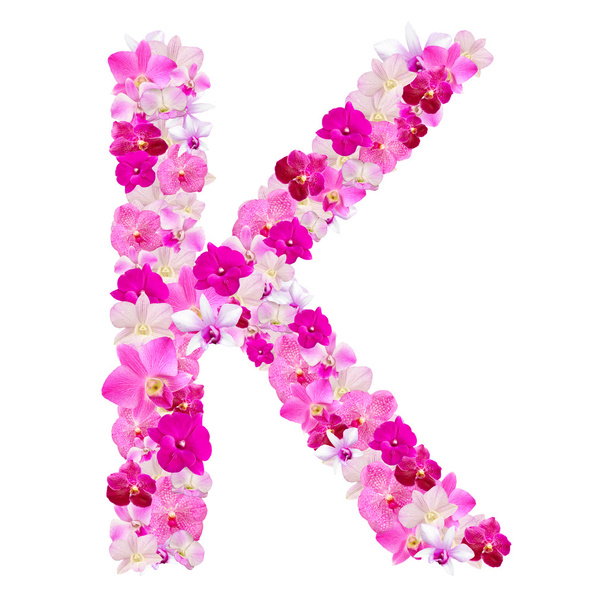 Letter K from orchid flowers isolated on white with working path - Photo, Image
