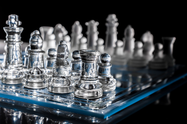 Blue Chessboard In The Dark With Reflection - Fotoğraf, Görsel