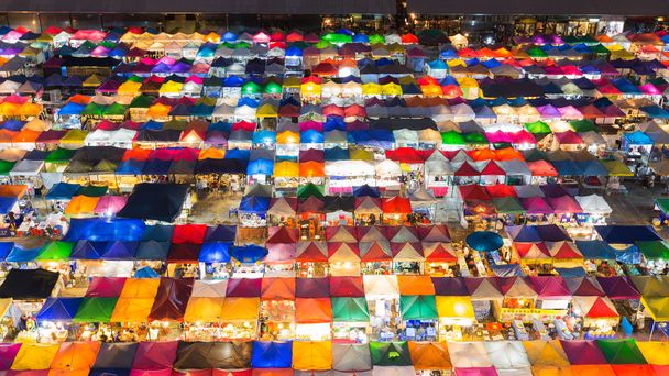 Top view of colourful flea market at night - Photo, Image