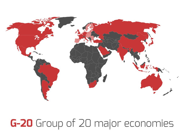 Kaart van de wereld van G-20 lid-staten - Vector, afbeelding
