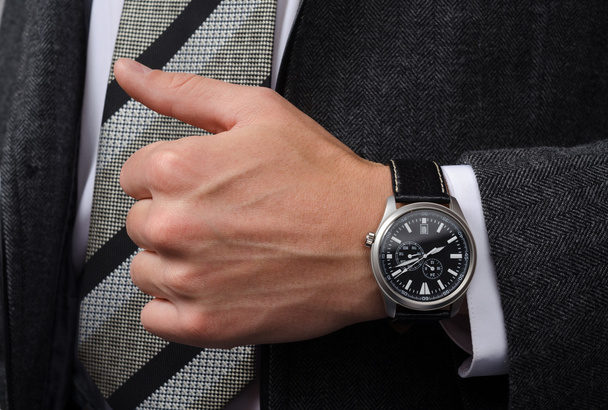 stylish wrist watch on his hand businessman - Zdjęcie, obraz