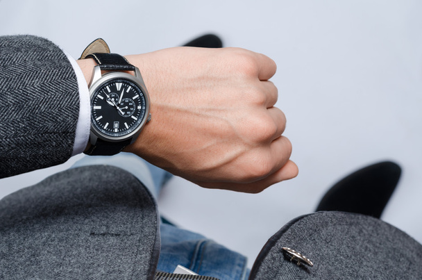 stylish wrist watch on his hand businessman - Фото, зображення