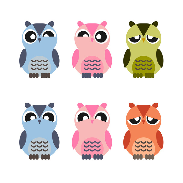 colored cute owls set of flat icon - Vector, Image