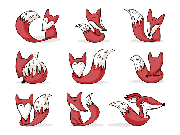 coleção de raposas de desenhos animados
 - Vetor, Imagem