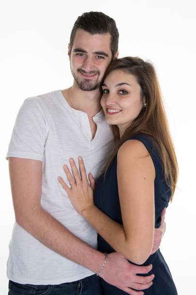 Portrait Of Young Couple Hugging Isolated  - Photo, Image