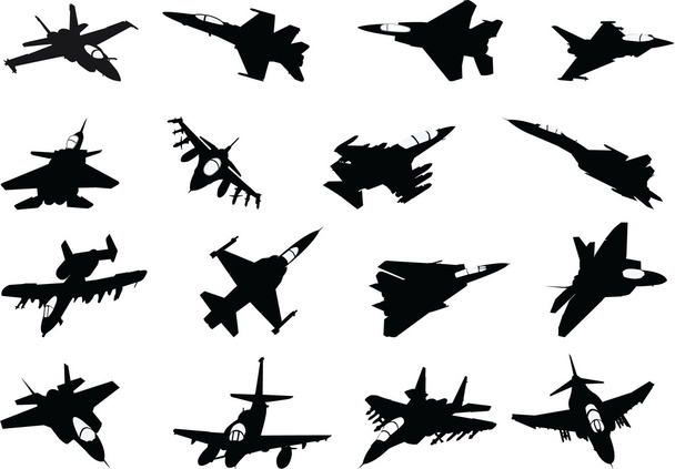 Set von militärischen Flugzeugen Silhouette - Vektor, Bild
