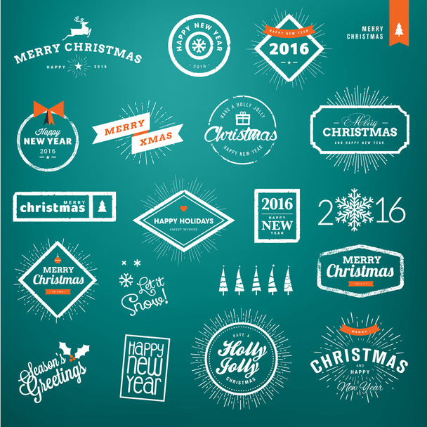 Set of vintage Christmas and New Year's labels and badges - Vector, Image