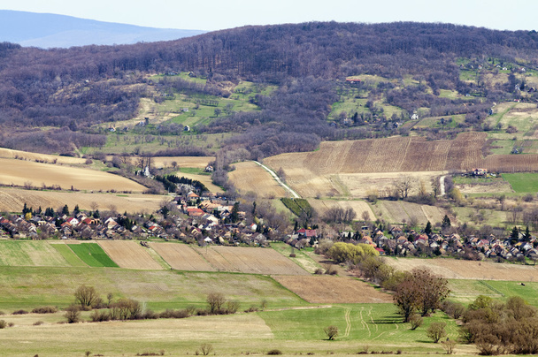 Sunny landscape of a small village from slightly above - Foto, imagen