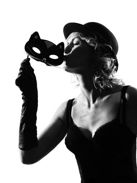 Stylish silhouette woman masquerade mask - Foto, afbeelding