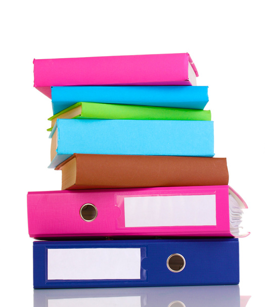 Bright office folders and books isolated on white - Φωτογραφία, εικόνα