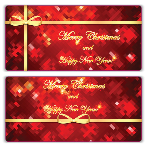 Set of Christmas and New Year banners with gold ribbons - Vector, Image
