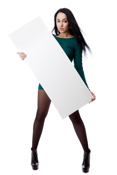 Beautiful sexy woman holding empty white board. - Foto, Imagem