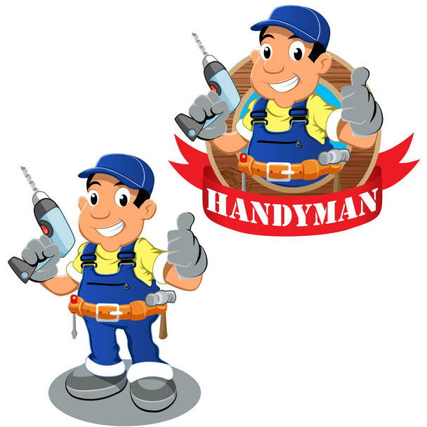 Handyman trabalhador com máquina de perfuração na mão
 - Vetor, Imagem