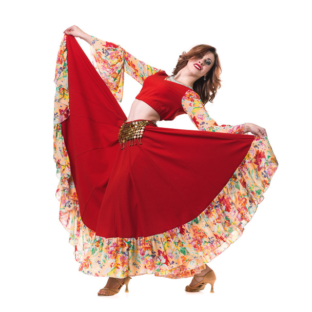 Flamenco dancer  woman posing, isolated on white in full length - Foto, imagen