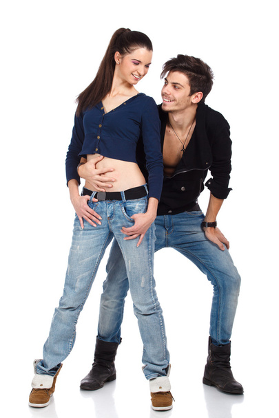 Happy young couple wearing jeans - Fotografie, Obrázek