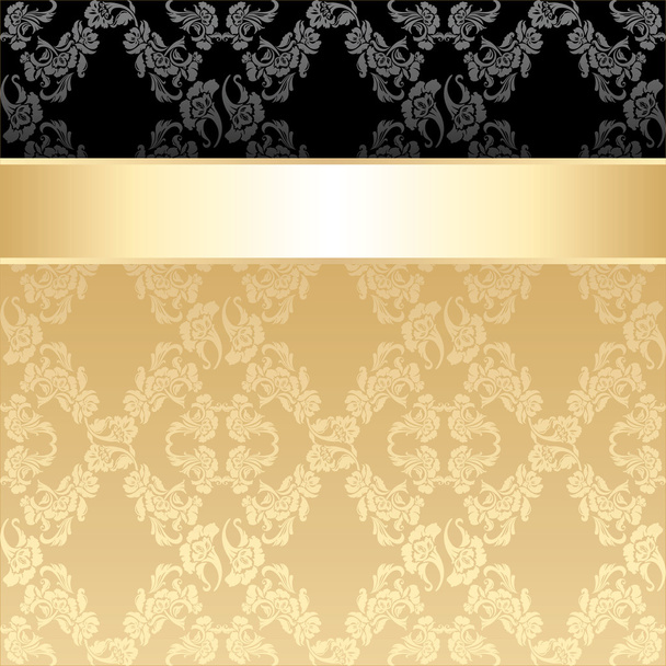 Seamless pattern, floral decorative background, gold ribbon - Vector, Imagen