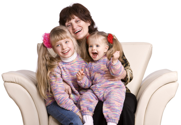 Happy grandmother and two granddaughter. - 写真・画像