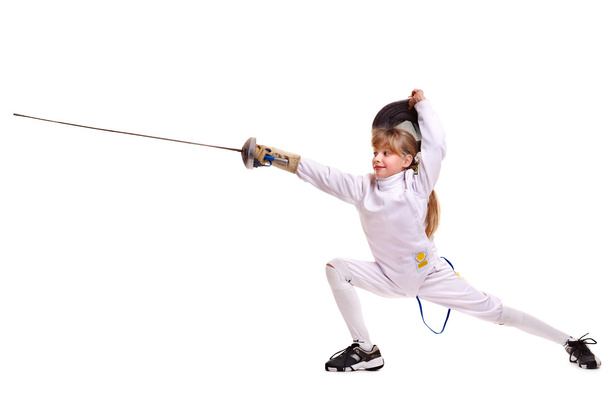 Child epee fencing lunge. - Photo, Image