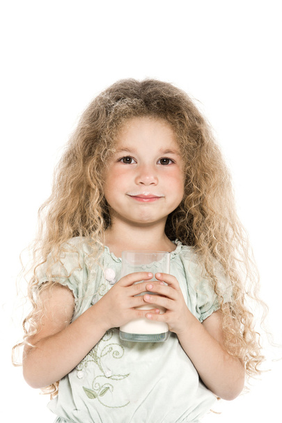 Little girl portrait with milk mustache - Foto, afbeelding