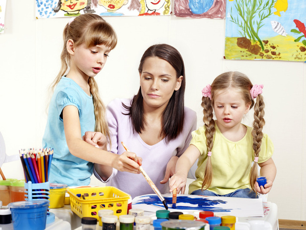 Kids painting in preschool. - Photo, Image