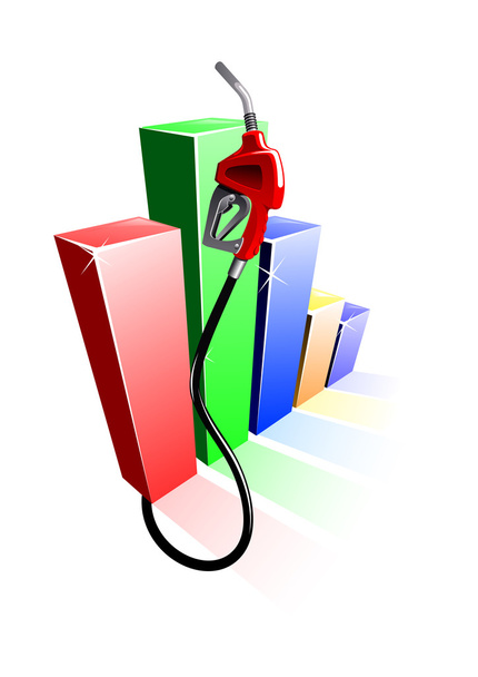 Bar graph of fuel prices with gas pump nozzle - Vector, Image