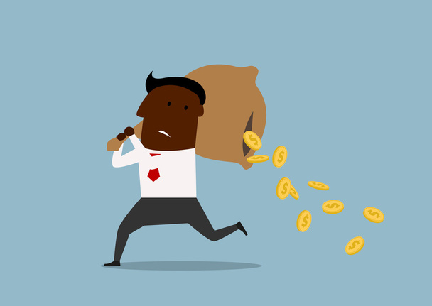 Cartoon businessman losing money from bag  - Διάνυσμα, εικόνα