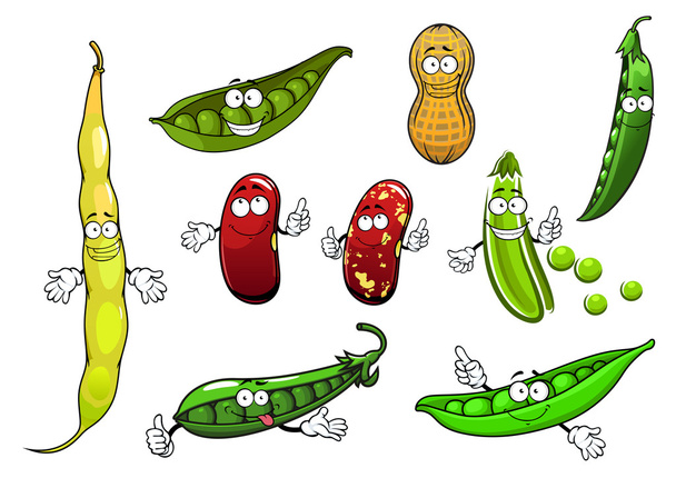 Cartoon isolated peas, beans and peanut  - Vector, Image