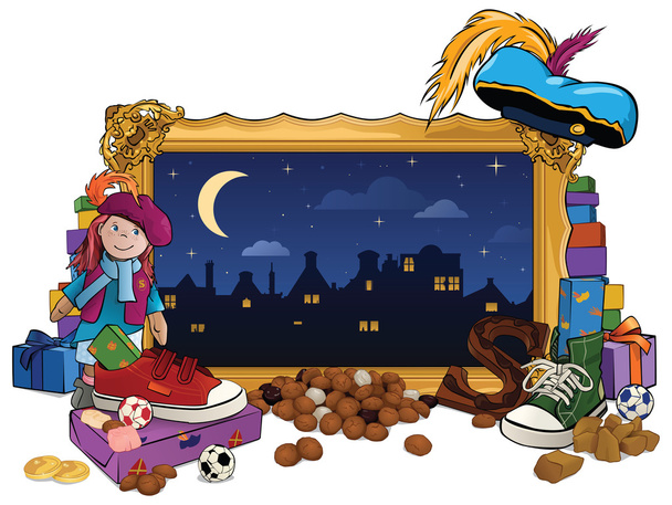 Sinterklaas Theme - Золота рамка з подарунками
 - Вектор, зображення