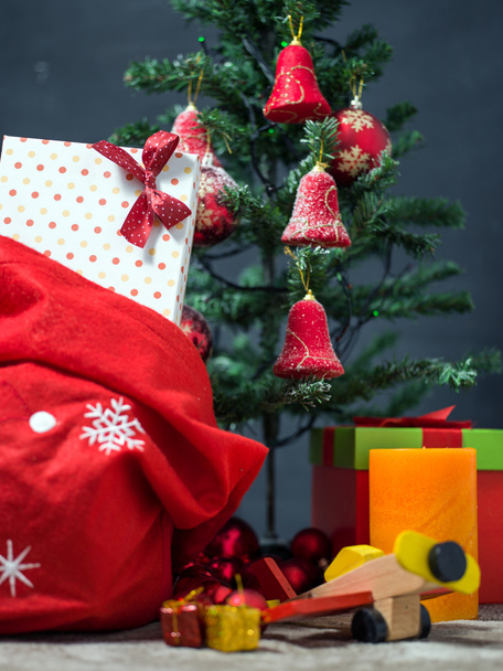Photo of luxury gift boxes under Christmas tree, New Year home d - Valokuva, kuva