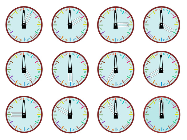 Vector of timepieces that indicate every hour - Wektor, obraz
