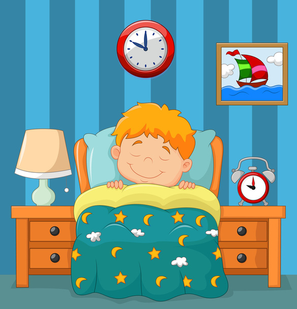 The boy sleeping in the bed - Vector, Image