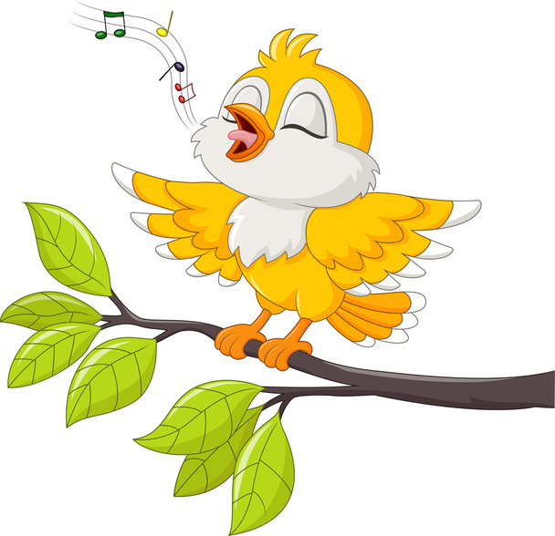 Ładny żółty ptak śpiewa na białym tle - Wektor, obraz