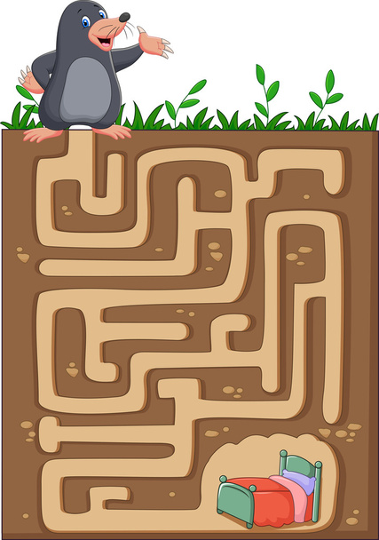Help mole to find way home in an underground maze. - Vector, Image