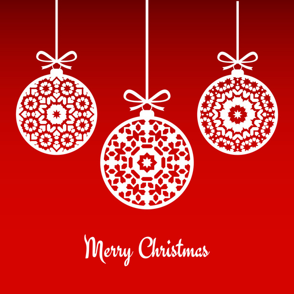 Рождественские шары украшения на красном фоне
 - Вектор,изображение