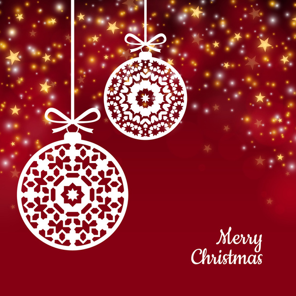 Рождественские шары украшения на красном фоне
 - Вектор,изображение