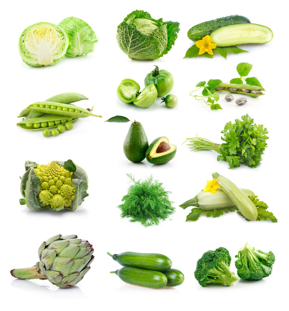 Set of fresh green vegetables isolated on white - Photo, Image