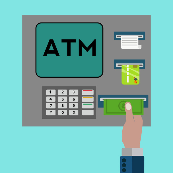 ATM machine with hand withdrawing money vector concept - Vektor, kép