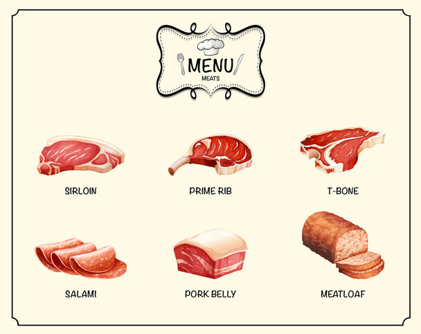 Διαφορετικό είδος των προϊόντων κρέατος - Διάνυσμα, εικόνα