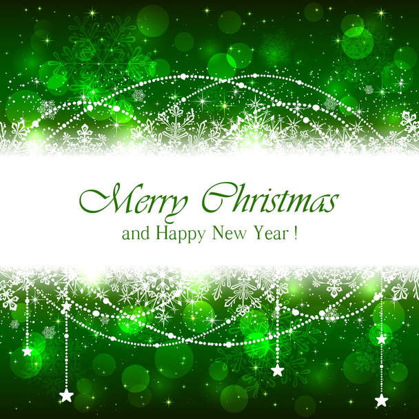 grüne Weihnachten Hintergrund mit Schneeflocken und Sternen - Vektor, Bild