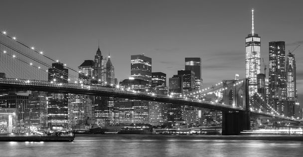 Black and white Manhattan waterfront at night, NYC. - Photo, Image