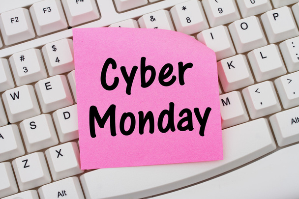 Online-Shopping am Cyber Monday, Computertastatur und klebriges Nein - Foto, Bild