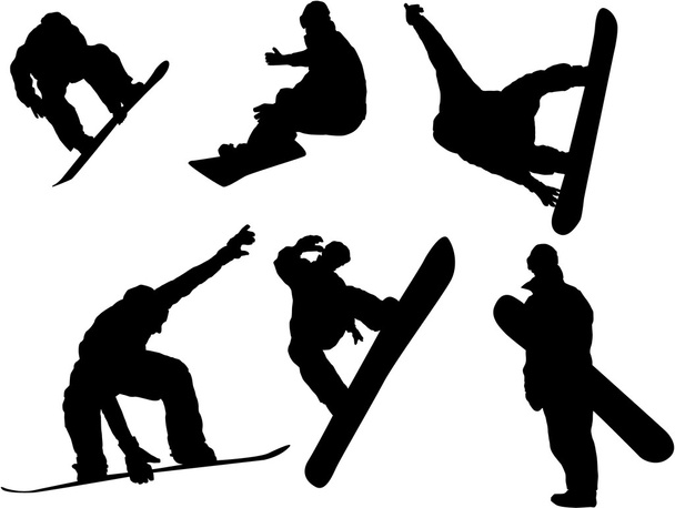 Набор силуэтов сноубордистов
 - Вектор,изображение