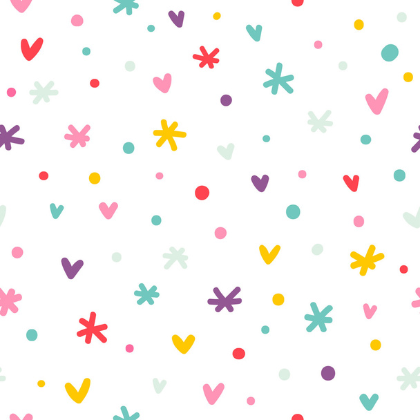 Abstract confetti, hearts and stars seamless pattern - Wektor, obraz