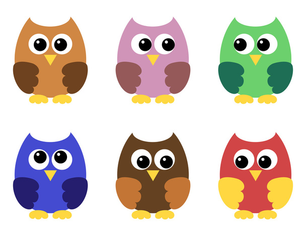 Sada šesti malých owlets - Vektor, obrázek