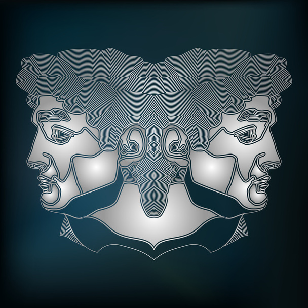 Zilveren tweeling portret, dierenriem teken van Gemini - Vector, afbeelding