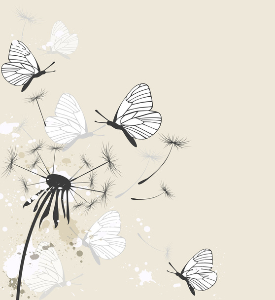 Dandelion and butterflies - Vektori, kuva