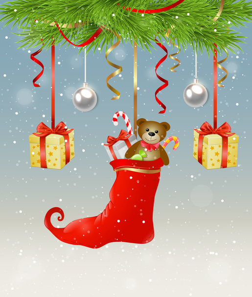 Christmas gifts and green fir tree - Vector, Image