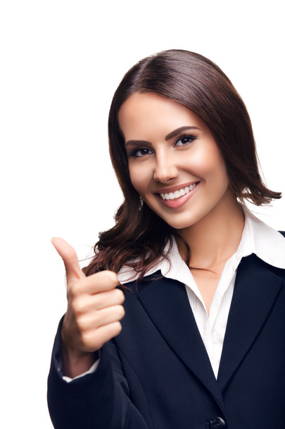 businesswoman showing thumbs up gesture, isolated - Foto, Bild