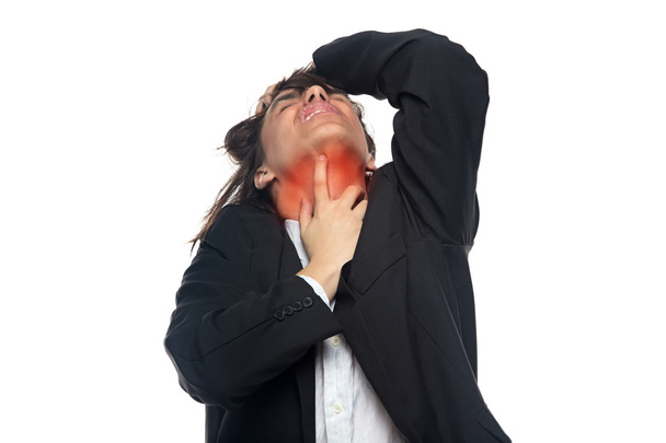 Jongeman met rood zere keel - Foto, afbeelding